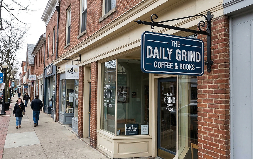A blade sign mounted on a retail storefront